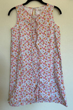 Lands End Kids Floral Front Ruffle Round Neck Sleeveless Cotton Lined Dress 12