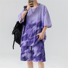 Mens Tracksuit 2-Piece Set Short Sleeve T Shirt Shorts Sweatsuit Outfit Set