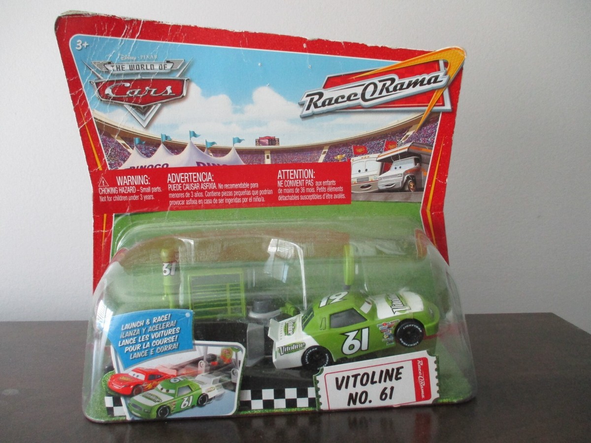 DISNEY PIXEAR CARS PIT RACE OFF VITOLINE #61 LAUNCHER WORLD WIDE