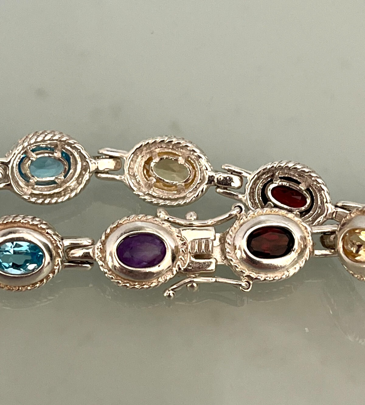 Sterling Silver Oval Multi-Gemstone Bracelet, 7" - image 3