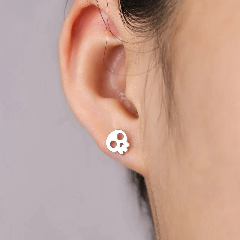 Lindos pendientes para mujer de cumpleaños y fiesta de plata 935 con diseño de cara de calavera hallow
