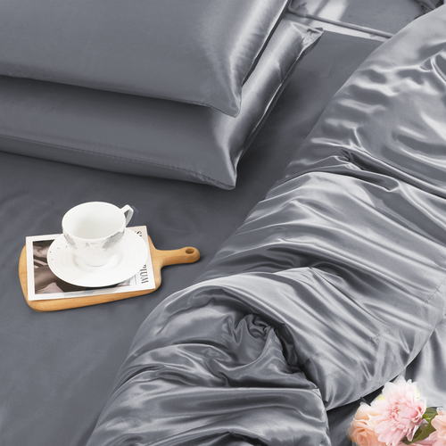 Luxury Satin Silk 6PCS Bedding Set - Duvet Cover, Fitted Sheet & 4 Pillowcases - Picture 6 of 158
