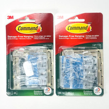 (2 Pack) 3M Command Outdoor Light Clips Damage-Free Hanging 16 Clips & 20 Strips