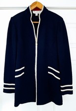 ST. JOHN MARIE GRAY NAVY WHITE RED SANTANA KNIT BLAZER JACKET SIZE 6