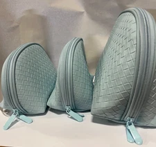 GloTech 3-pack Faux Leather Zippered Cosmetic Bags in Blue NEW WITHOUT BOX