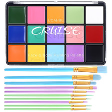 Macaron Face Body Paint Oil Palette 10 Pcs Brushes Set, Professional 15 Colors