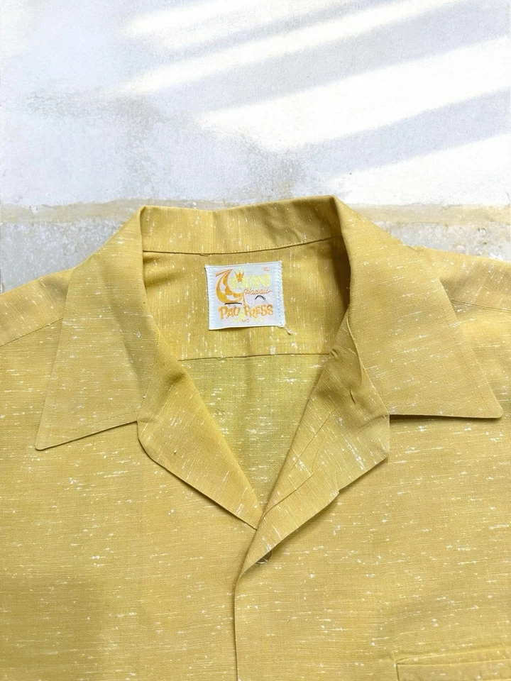 CAMISA HAWAIANA OLANI ALGODÓN POLI MOSTAZA AMARILLO TALLA XXL VINTAGE AÑOS 60 Foto 2 de 4