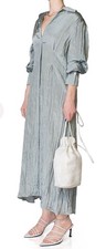 Vince Crinkled Satin Relaxing Fit,side Zip,Midi Dress, Sz M, New, 425,seaStone