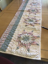 Hand Made Quilted Table Runner, Stars, Blues Pinks Off White 20 1/2 X 81