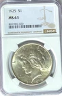 1925 $1 Peace Silver One Dollar US NGC MS63
