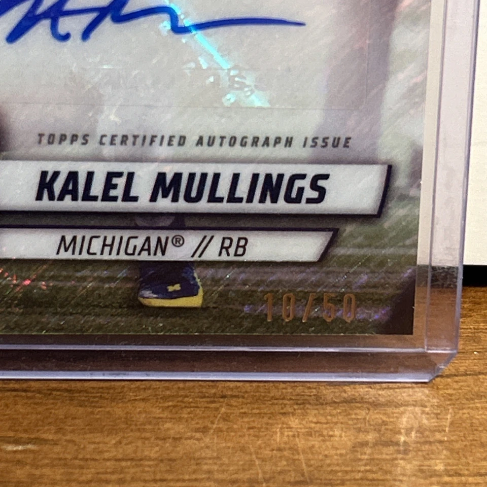 Bowman University 2024 cromo Kalel Mullings oro brillo automático/50 Michigan SSP Foto 2 de 3