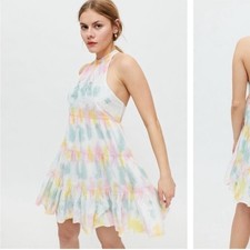 URBAN OUTFITTERS head in the clouds Tie Dye Tiered Halter Mini Dress XS