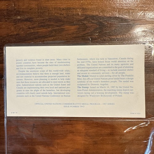 1987 Internationales Jahr des Schutzes für Obdachlose Sterlingsilber 25 Gramm Medaille - Bild 5 von 5