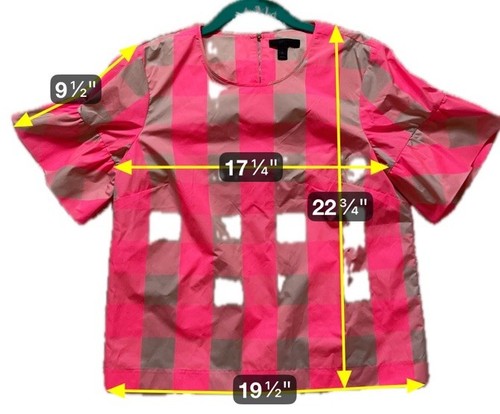 J Crew rosa neon Büffel Karo Rüschenärmel Bluse Cottagecore adrett schick Gr. 4 - Bild 5 von 13