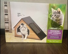 Vibrant Life Modern Cat Condo with Sisal Scratching Pad  Washable Mat