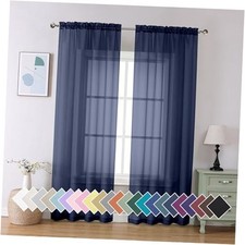 Sheer Curtains 84 inch Length 2 Panels Set, 40"W x 84"L Pack of 2 Navy Blue