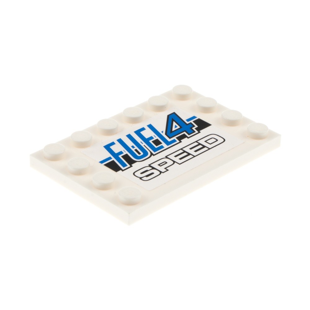 1x Lego Tile Modified 4x6 White Sticker Fuel 4 Speed Black Blue 6180pb105
