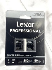 Lexar 256GB 2-Pack Silver PRO SD Card, 280Mb/S Read, 4K, V60, U3, UHS-II