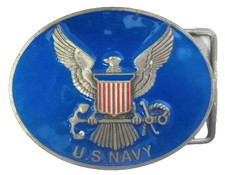 Vtg Siskiyou US Navy Belt Buckle Pewter Eagle Crest Anchor Patriotic Military