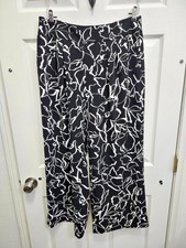 Nine West High-Rise Wide Leg Floral Pants Black & White Large