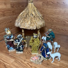 African Ghana Folk Art Nativity Scene, Kente Cloth, Hand Made, Set of 12