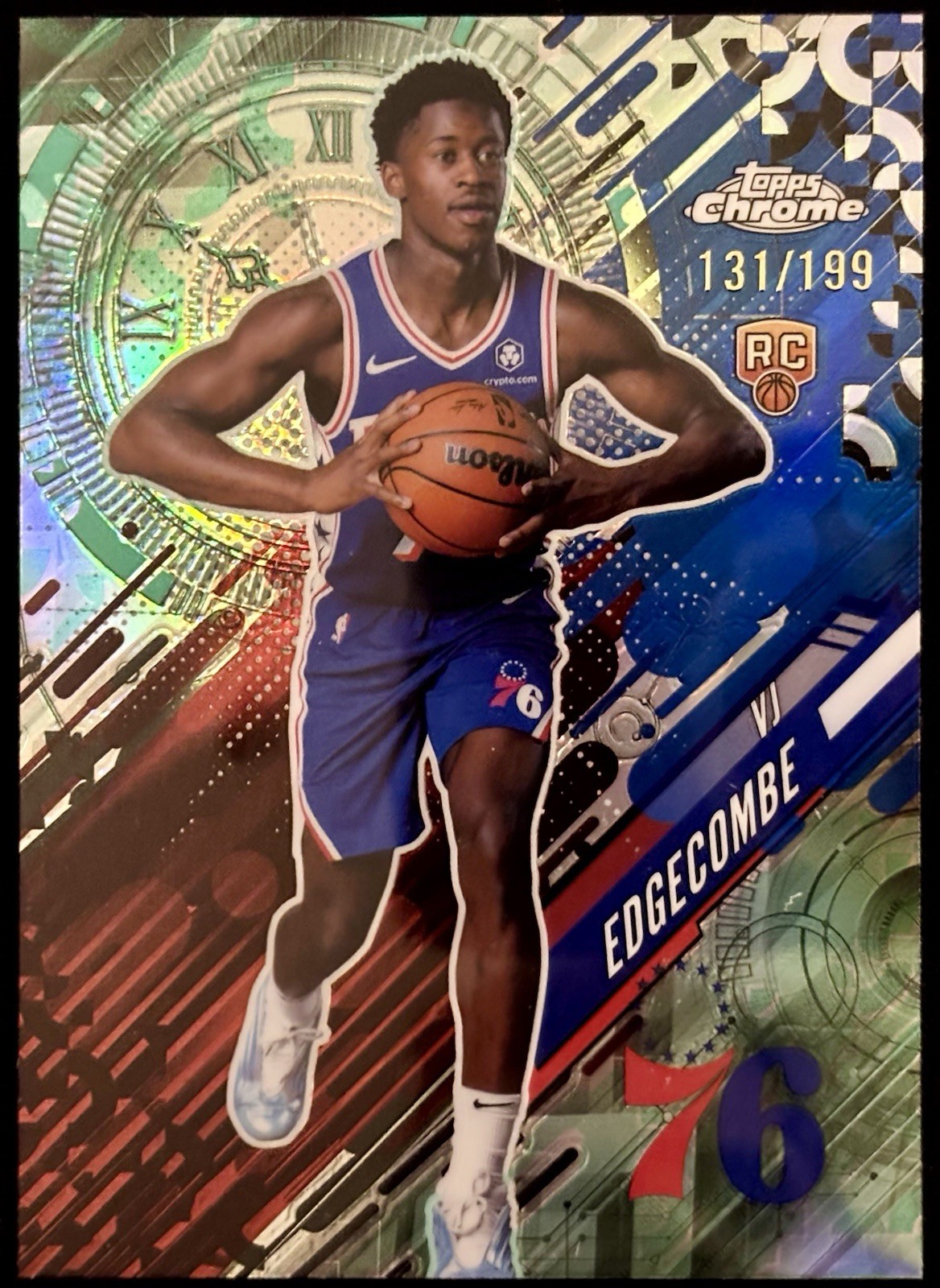 VJ Edgecombe 2025-26 Topps Chrome Go Time Aqua Refractor /199 76ers RC SP