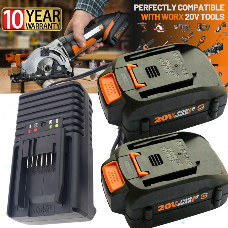 2PACK For Worx WA3575 20V PowerShare 2.0 Ah Battery / Charger 20 Volt WA3520