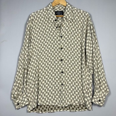 Atlantic Connection Relaxed Vintage Geometric Rayon Shirt Mens Size Medium Brown