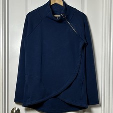 Athleta Navy Blue Cozy Karma Asymmetrical Pullover Gorpcore Athleisure Style