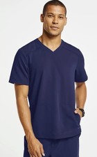 Jaanuu Men's 2-Pocket Shaped V-Neck Scrub Top - Navy Size M