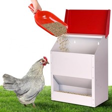 KHEARPSL Galvanized Wall Mount Chicken Feeder No Waste Hanging white red