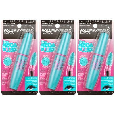 Maybelline Volum' Express Mega Plush Washable Mascara, Very Black 271, 3 Pack
