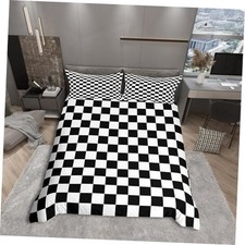 Black and White Plaid Duvet Cover Set Full Size, Reversible Geometric Grid
