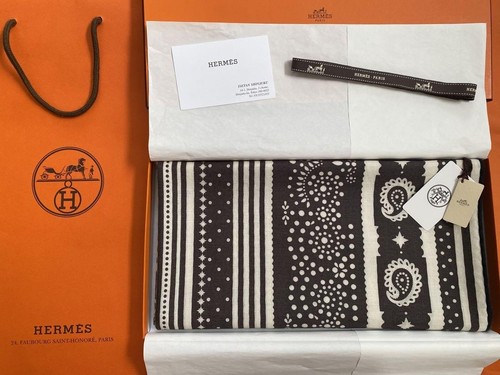 Bufanda Hermès Cashmere Seda Gris Taupe Noir Blanc 55,1 pulgadas Patrón Caballo - Imagen 13 de 16
