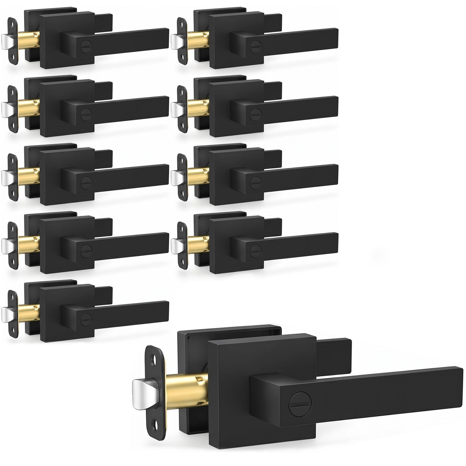 10 Pack Keyless Privacy Door Levers Matte Black for Bedroom & Bathroom Interior