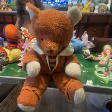 Vintage 1950s Stuffed TEDDY BEAR w/ Jumpsuit Brown And White Plush 18"