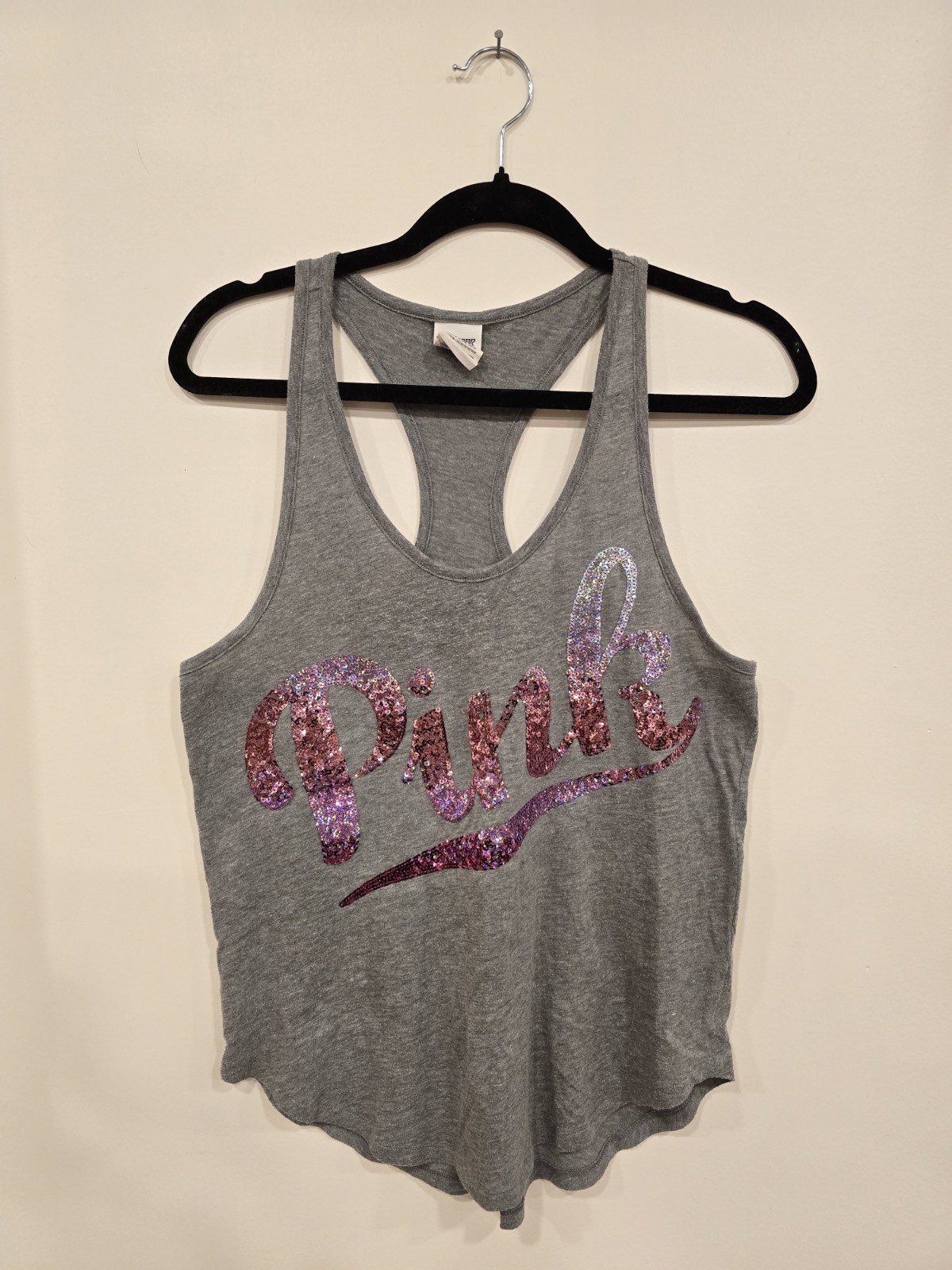 Victoria's Secret PINK Ombré Sequin Bling Script Racerback Tank Top Size Medium