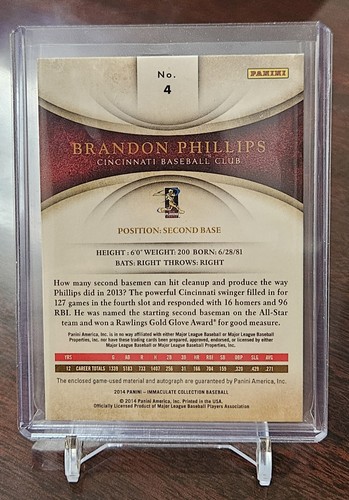 2014 Immaculate #4 Auto Relic /20 Brandon Phillips GAME USED - Picture 2 of 2