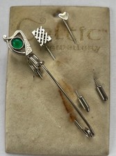 Vintage Celtic Harp Kilt Pin 2 Stick Pins From Ireland Silver Tone