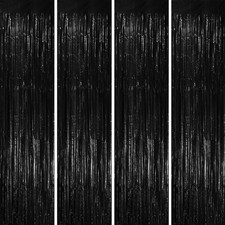4 Pack Black Foil Fringe Backdrop Curtains Tinsel Streamers Party Decor