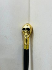Vintage Brass Skull Walking Stick Handmade Wooden Cane Detachable 3 Section