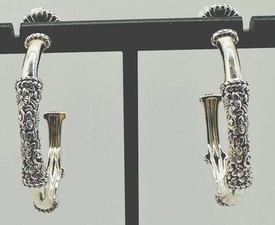 Neu mit Karton JAI Sterlingsilber Sukothai Blumen Creolen 925 Bambus Stil 1,5 Zoll