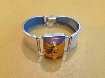 Signierter LK 925 Silber Cognac Bernstein Armreif Armreif Armband