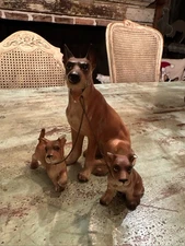 Vintage Boxer Dogs Mom and Pups on Chains Figurines Lipper & Mann Japan