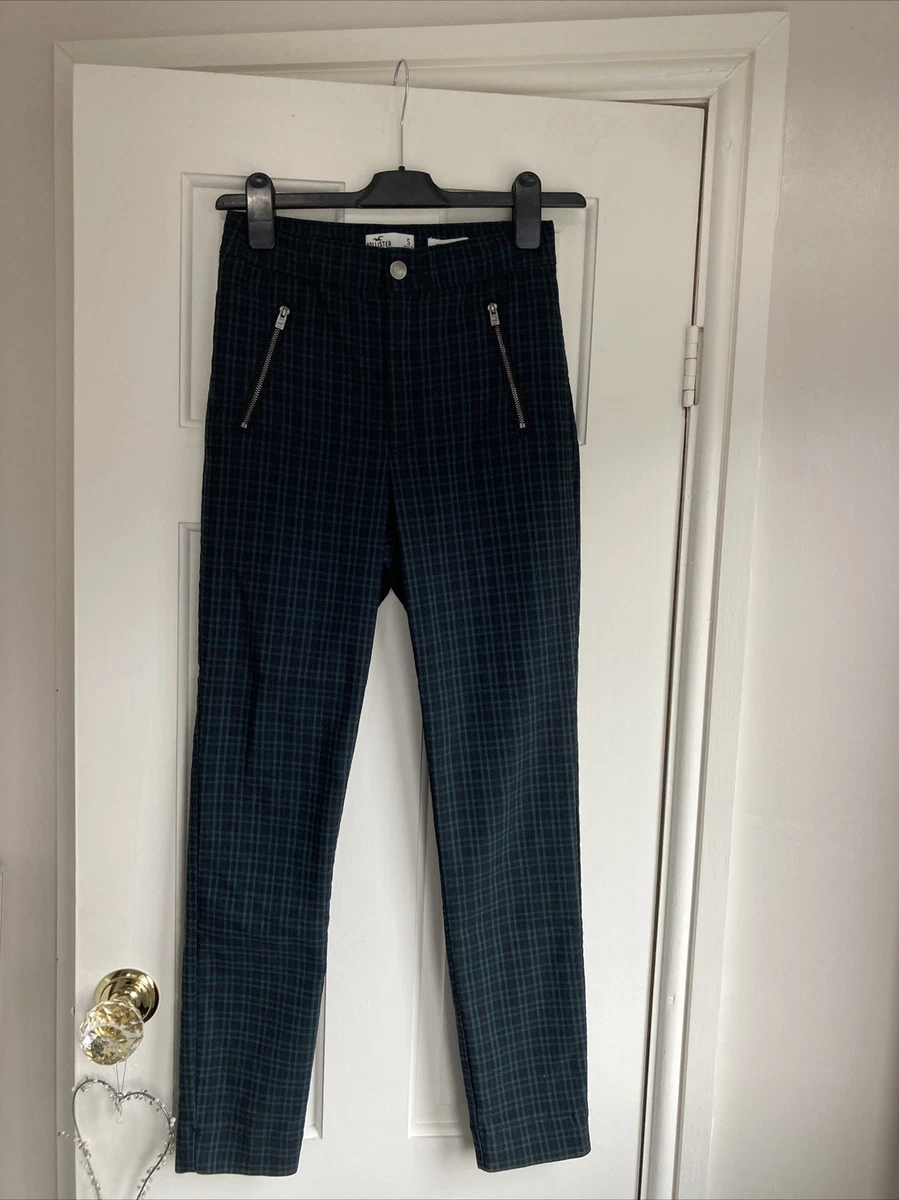 Ladies Hollister Green Skinny High Waist Trousers Check Size S Ankle Grazer