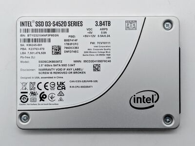 Intel SSD D3-S4520 Series SSDSC2KB038TZ01 3.84TB 2.5'' SATA3 Solid State Drive