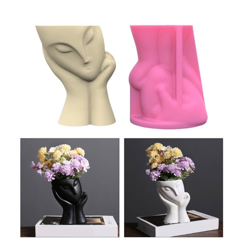 Face Girl Pen Holder Flower Pot Resin Mold Succulent Planter Making