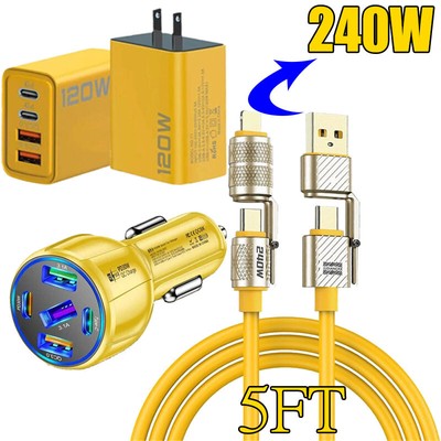 4-in-1 USB C 240W Cable&Wall Charger&Car Charger For iPhone 16 Pro Max 15 14 13 