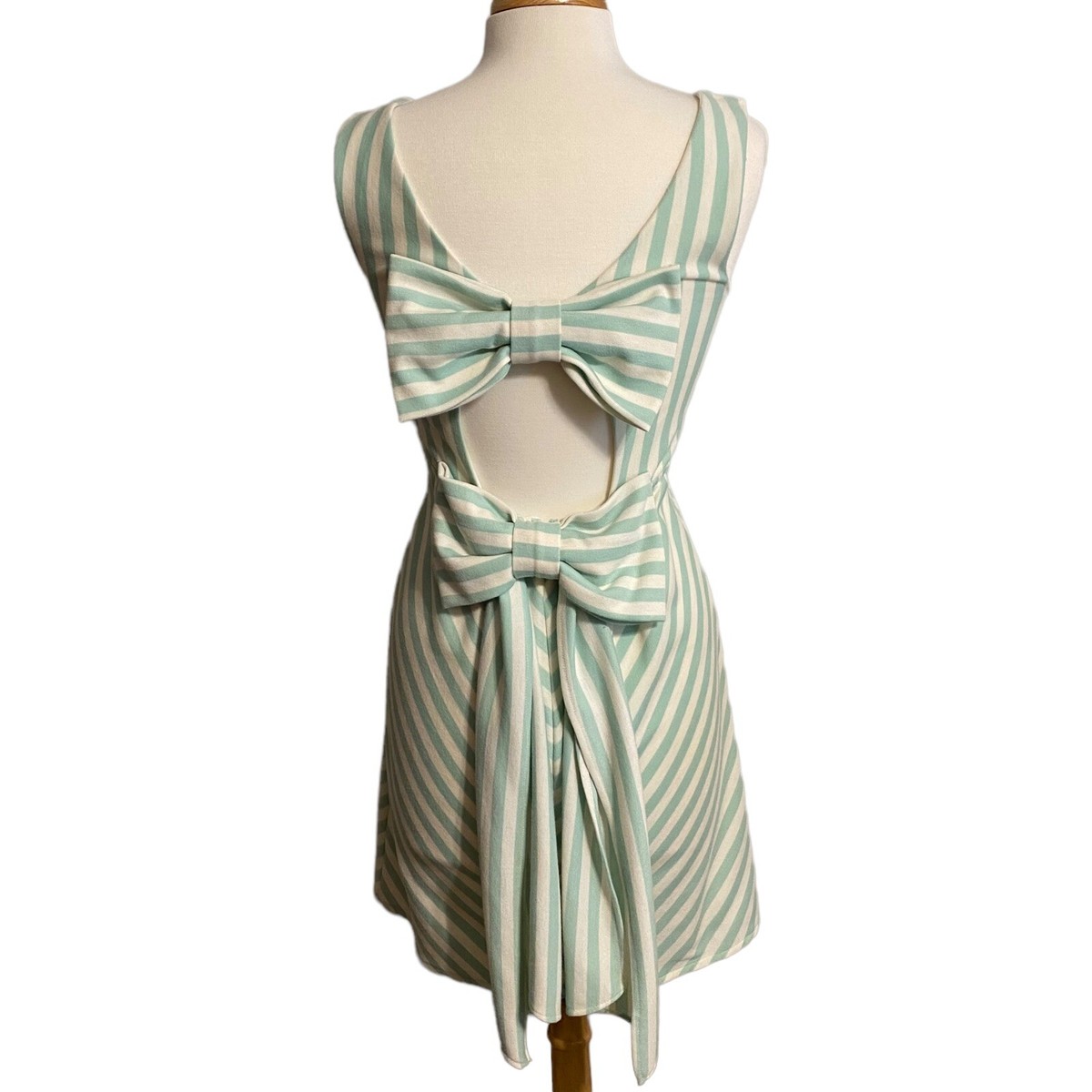 Judith March turquoise and cream stripe bow back dress Medium