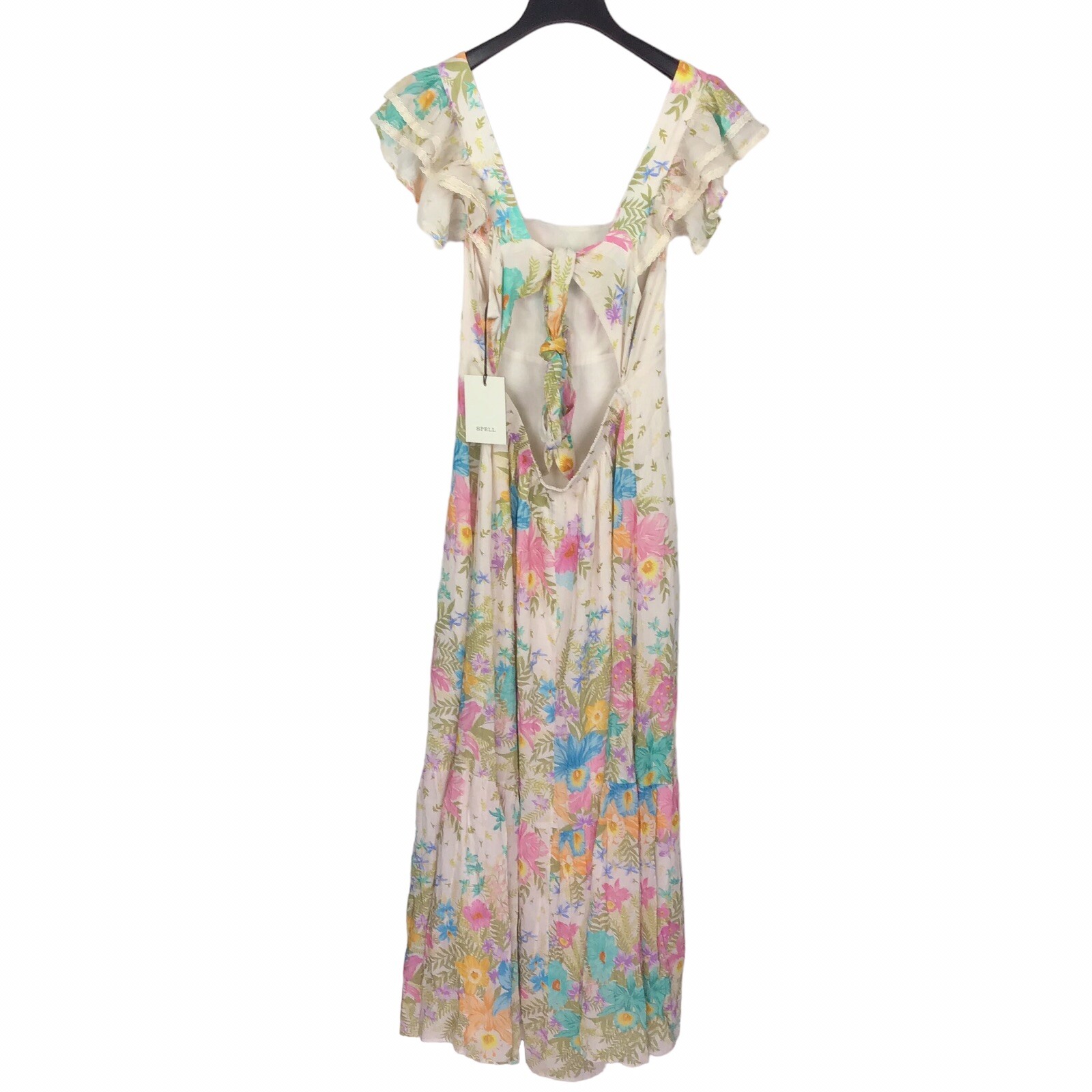 SPELL & GYPSY Lei Lei Frill Dress Cream Floral Gown Womens Large Boho Flowy Maxi image 8